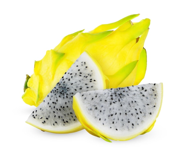 Yellow dragon fruit isolated on white background dragon fruit clipping path