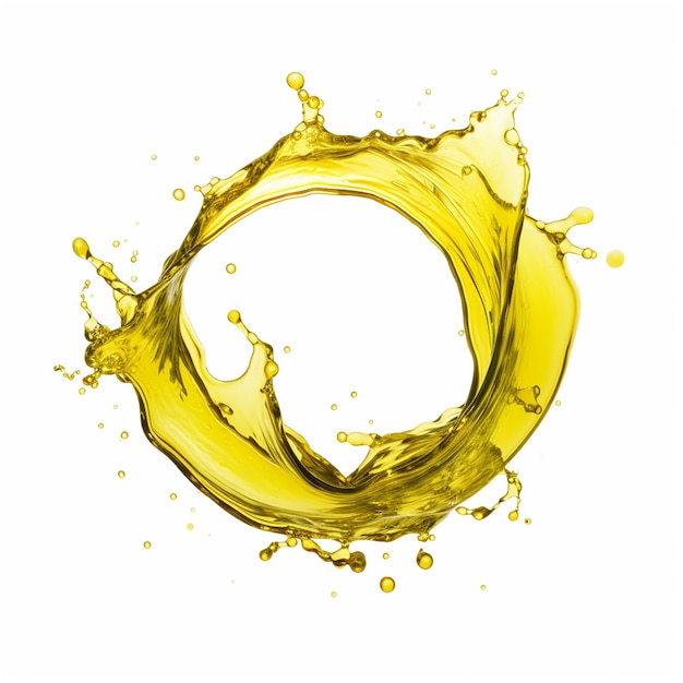 A yellow drop of oil is in the air and the air is surrounded by the air bubbles