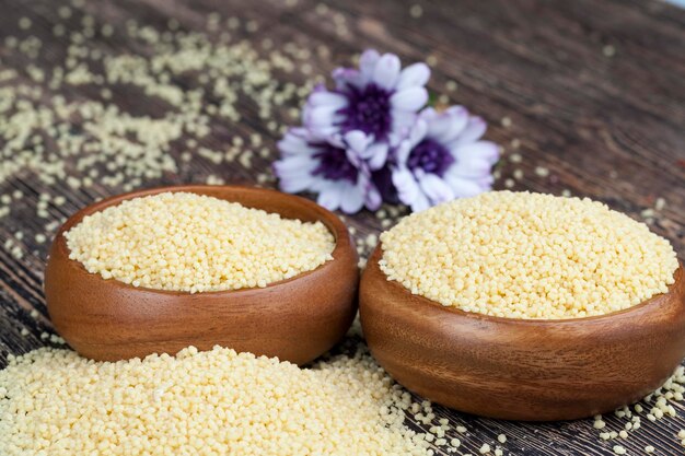 Yellow dry crushed couscous is a traditional food for Africa
