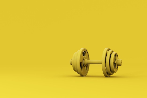 Yellow dumbbell isolated on pastel yellow background