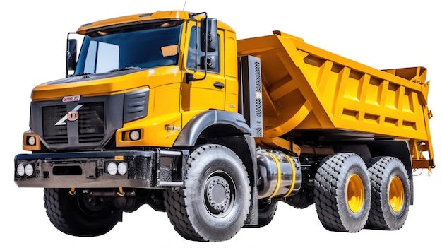 a yellow dump truck with a large front wheel.