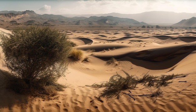 Yellow dust ripples on tranquil sand dunes generated by AI