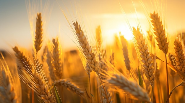 yellow ears of wheat at sunset in nature beautiful nature background