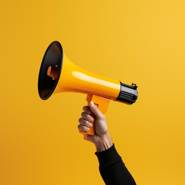 Yellow echo hand holding megaphone on vibrant background