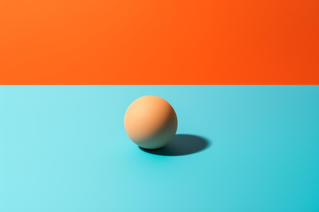 A yellow egg sits on a blue and orange surface.