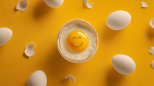 A yellow egg with a smiley face