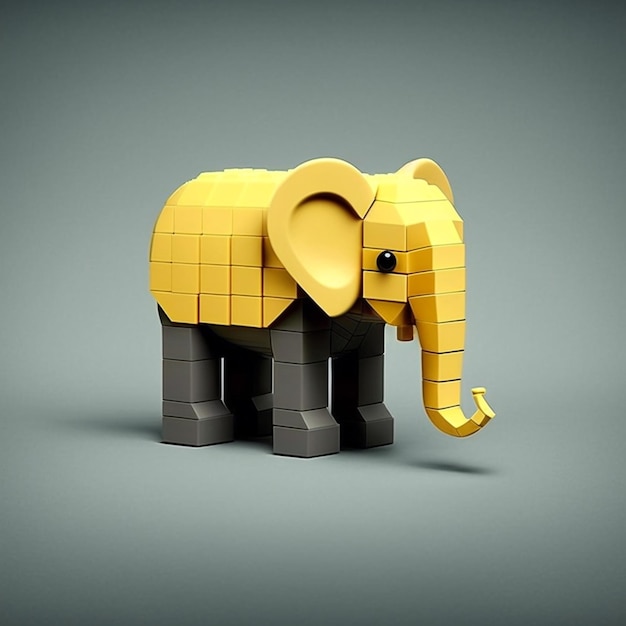 Foto viene mostrato un elefante giallo fatto di blocchi di lego.