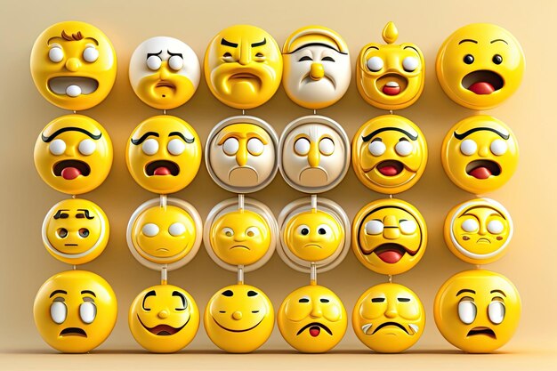 Foto set di emoji gialle con facce generative ai