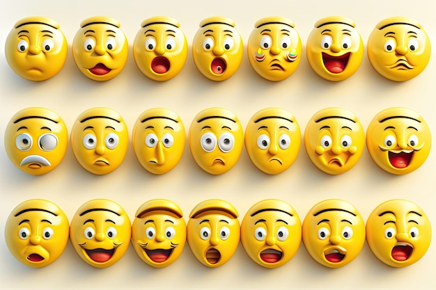 Foto set di emoji gialle con facce generative ai