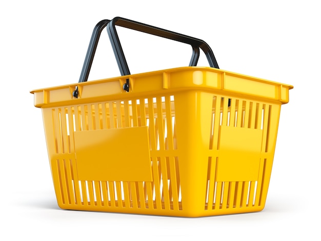 Yellow empty  shopping basket isolated on white background 3d illustration