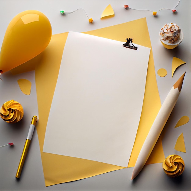 A yellow envelope with a sheet of paper and a pencil on it.