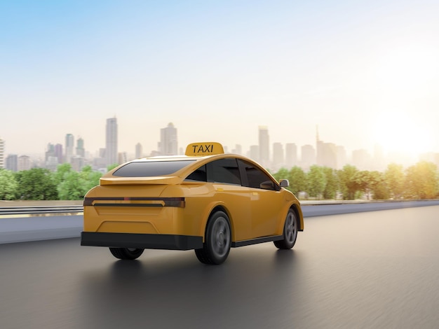 Yellow ev taxi or electric vehicle in city