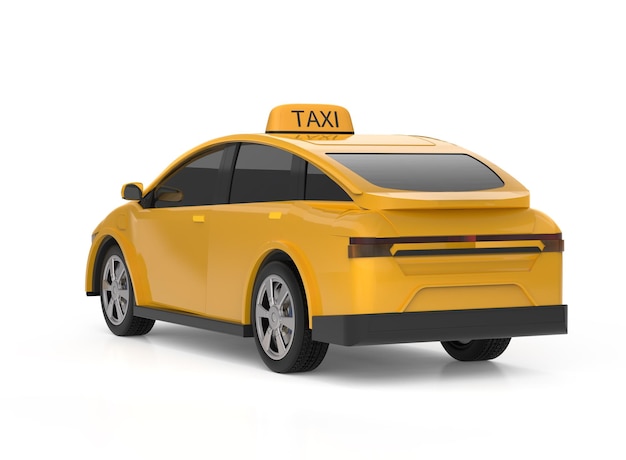 Yellow ev taxi or electric vehicle on white background