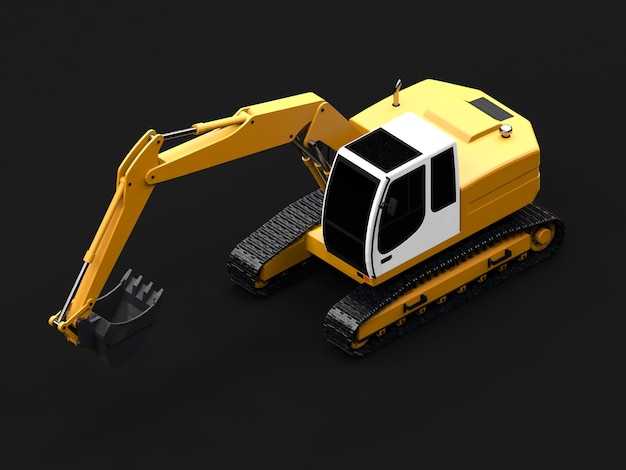 Yellow excavator on a dark gray background.