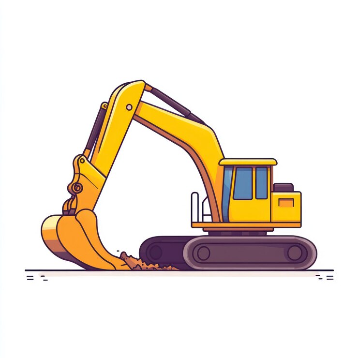 Photo yellow excavator illustration with a scoop of dirt