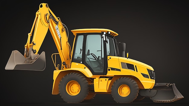 A yellow excavator is on a black background.