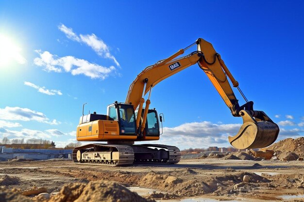 Photo a yellow excavator is in a dirt field