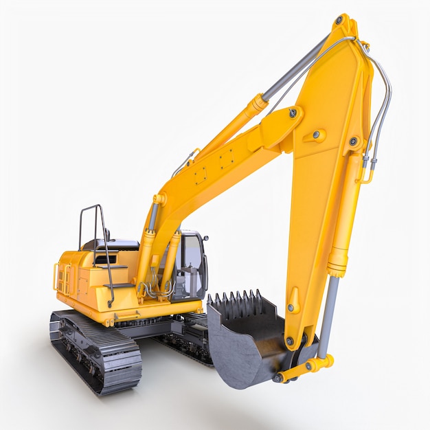 Yellow excavator machine on white