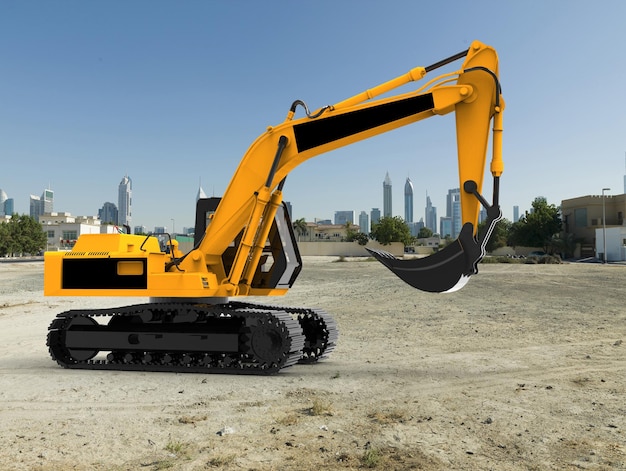 Yellow excavator on the white background