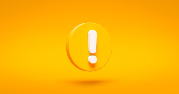 사진 경고 그래픽 플랫 디자인 개념이 있는 경고 위험 문제 배경에 노란색 느낌표 기호 및 주의 또는 주의 표시 아이콘. 3d 렌더링.