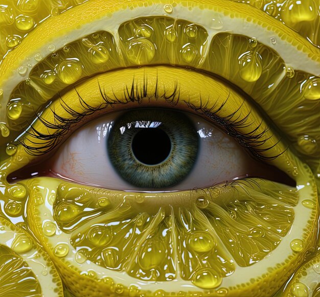 Photo a yellow eye with the word lemon written on it