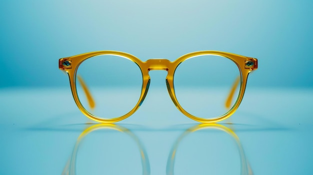 yellow eyeglasses cinematic white background