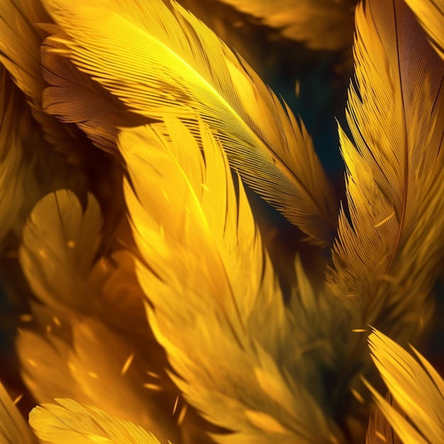 Желтые перья разбросаны вместе в крупном плане.
