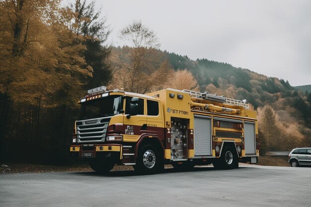 Photo a yellow fire truck with the word  welcome to the destination  on the side