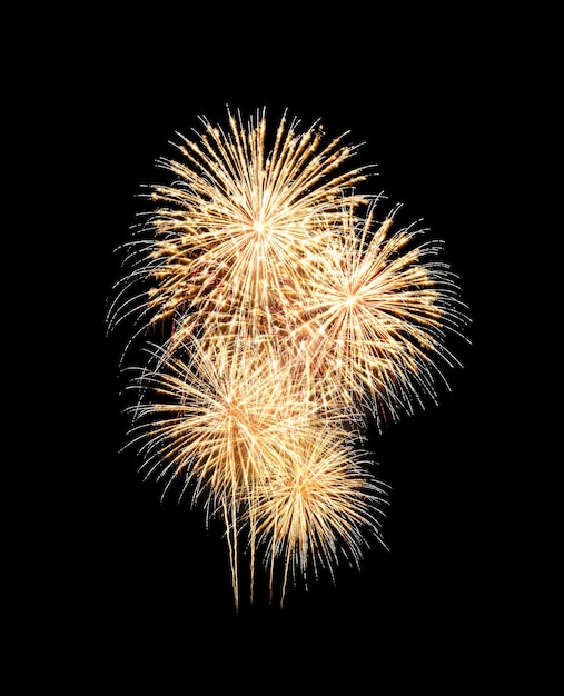 축제 와 기념일 을 기념 하기 위해 검은색 배경 에 반이는 노란색 불꽃놀이