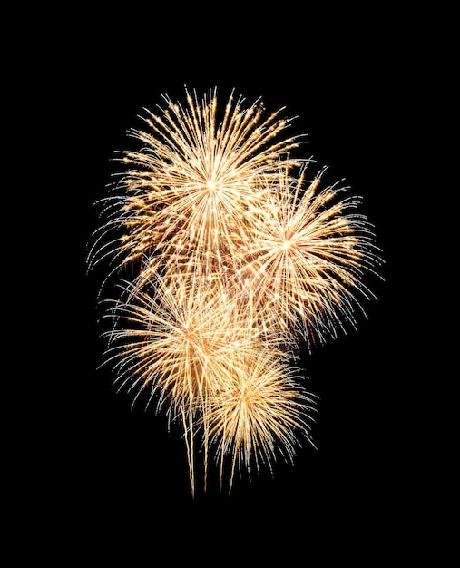 Yellow firework sparkling on black background for celebration and anniversary