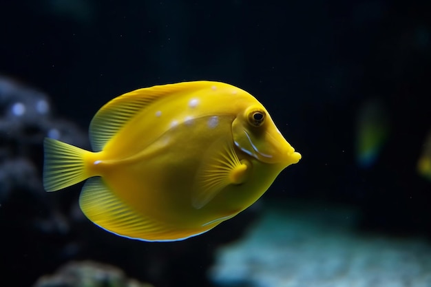 大西洋の水族館の水槽の中の黄色い魚。