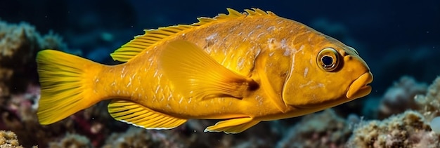 Photo yellow fish on the bottom of the blue ocean