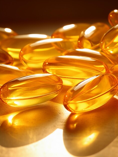 yellow fish oil capsules omega 3 on background Generative AI Illustration