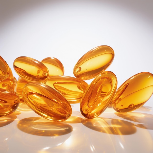 yellow fish oil capsules omega 3 on background Generative AI Illustration