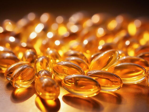 yellow fish oil capsules omega 3 on background Generative AI Illustration