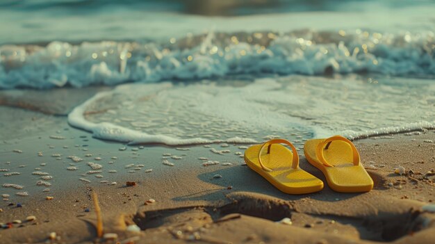 Photo yellow flipflops on the beach