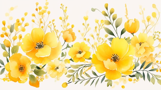 黄色い花の背景と水彩画