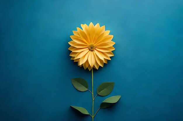 A yellow flower on a blue background with the words 