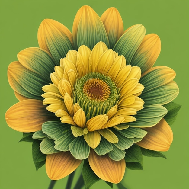 A yellow flower on a green background