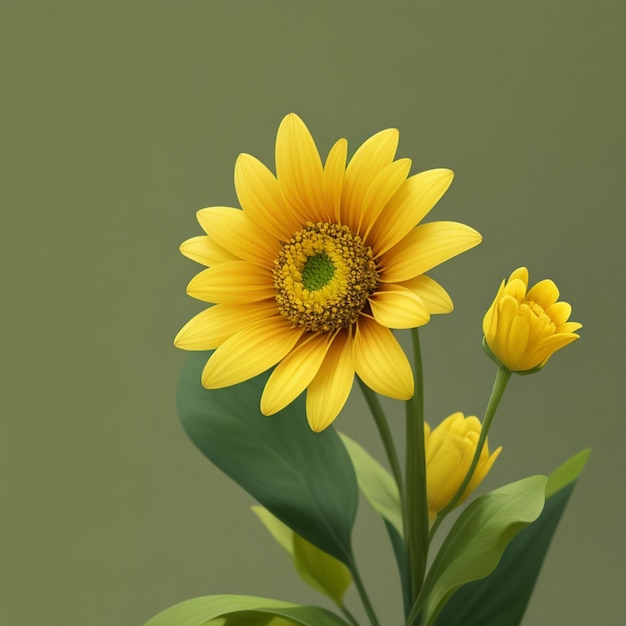 A yellow flower on a green background