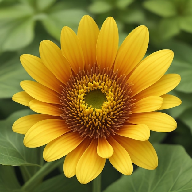 A yellow flower on a green background