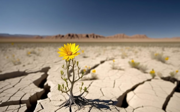 Yellow Flower Growing in the Barren Desert Generative AI