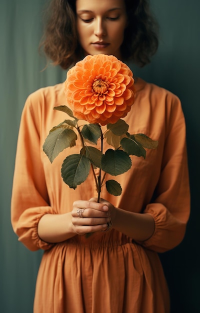 Yellow flower in the hands of a girl