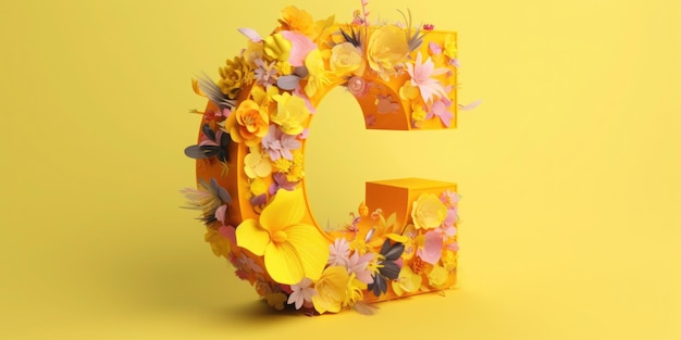 A yellow flower letter g with a yellow background.