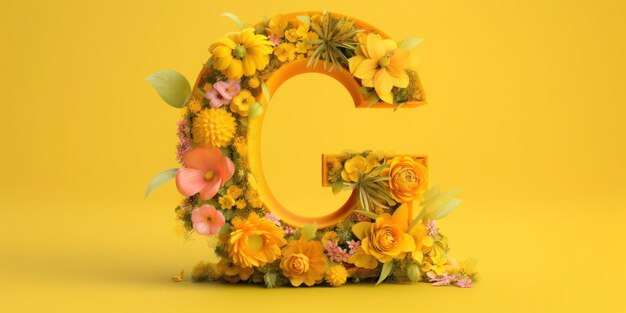 A yellow flower letter g with a yellow background