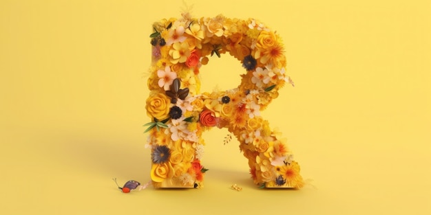 A yellow flower letter R with a flower pattern