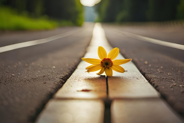 Foto un fiore giallo sulla strada