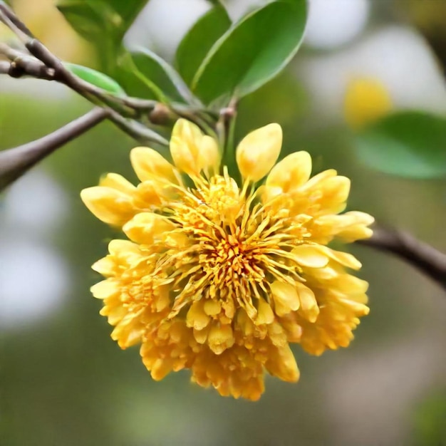 a yellow flower that is blooming in the wind