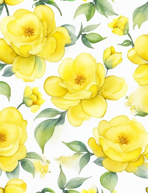 Yellow flower watercolor seamless patterns