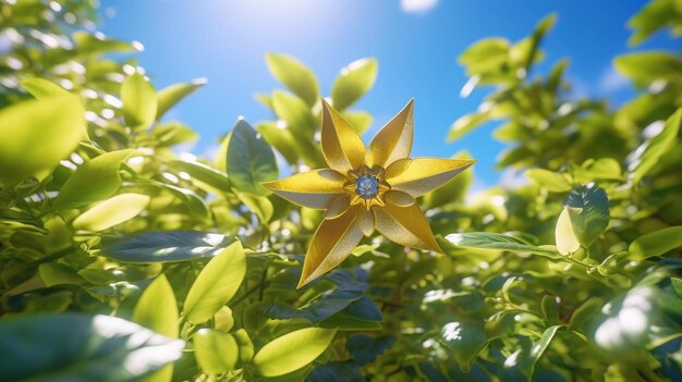 Photo a yellow flower with a blue sky in the background